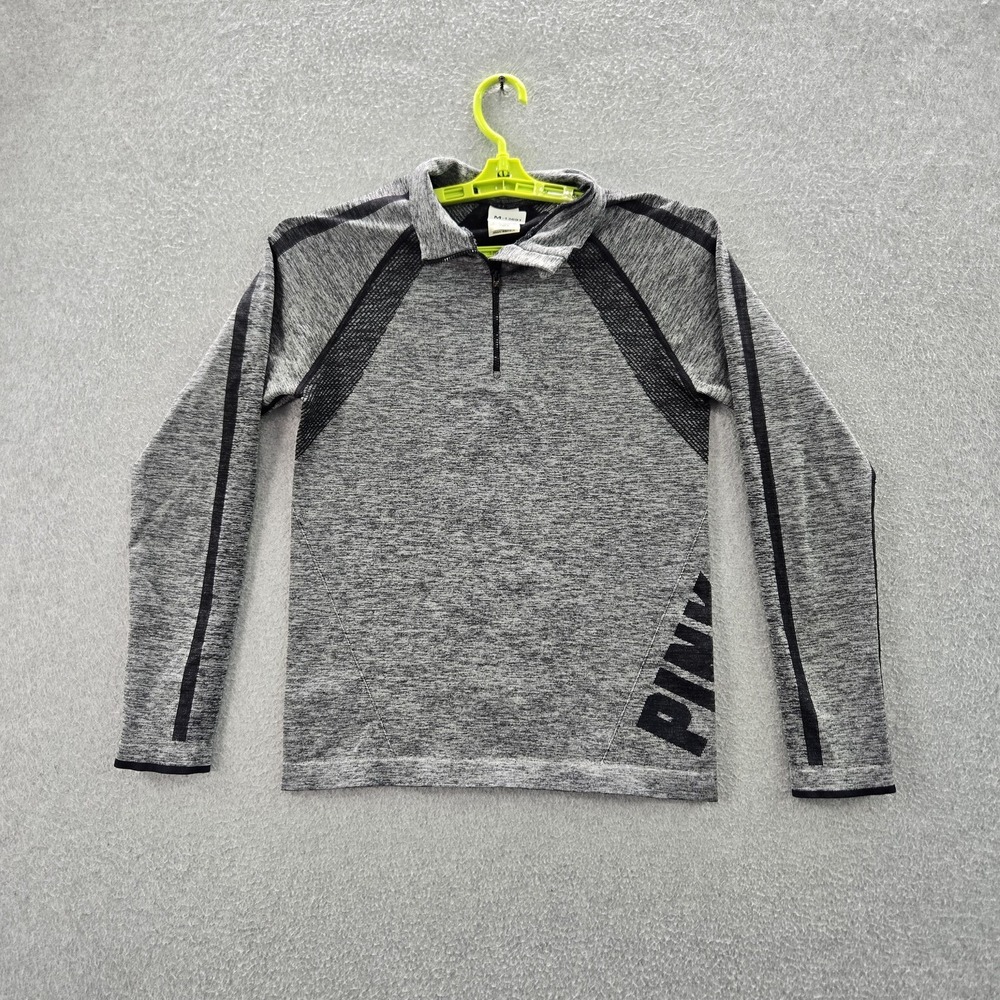 Victoria's Secret PINK Women Sweatshirt M Gray‎ Logo Activewear Zipper